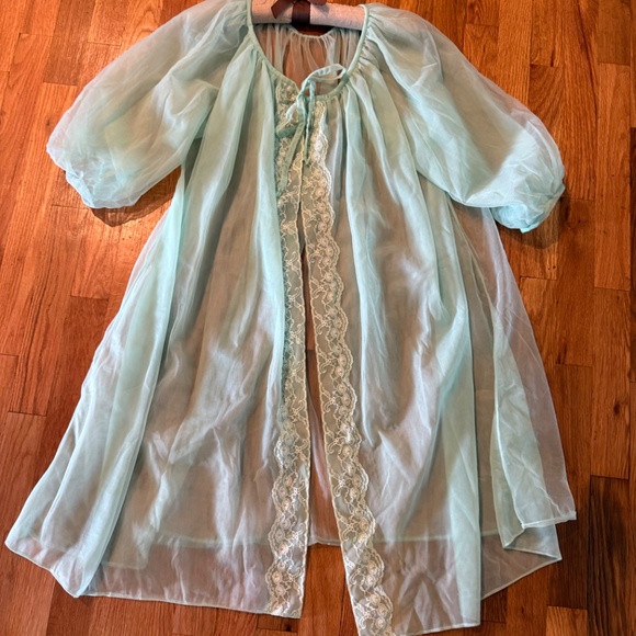 Vintage 60s Lingerie Robe Green Sheer Fairy Retro Peignoir Women Medium/Large. - Picture 5 of 8